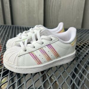 Adidas Superstar EL Girls Sneakers 6K White Stripe Leather Lace Ortholite Shoe